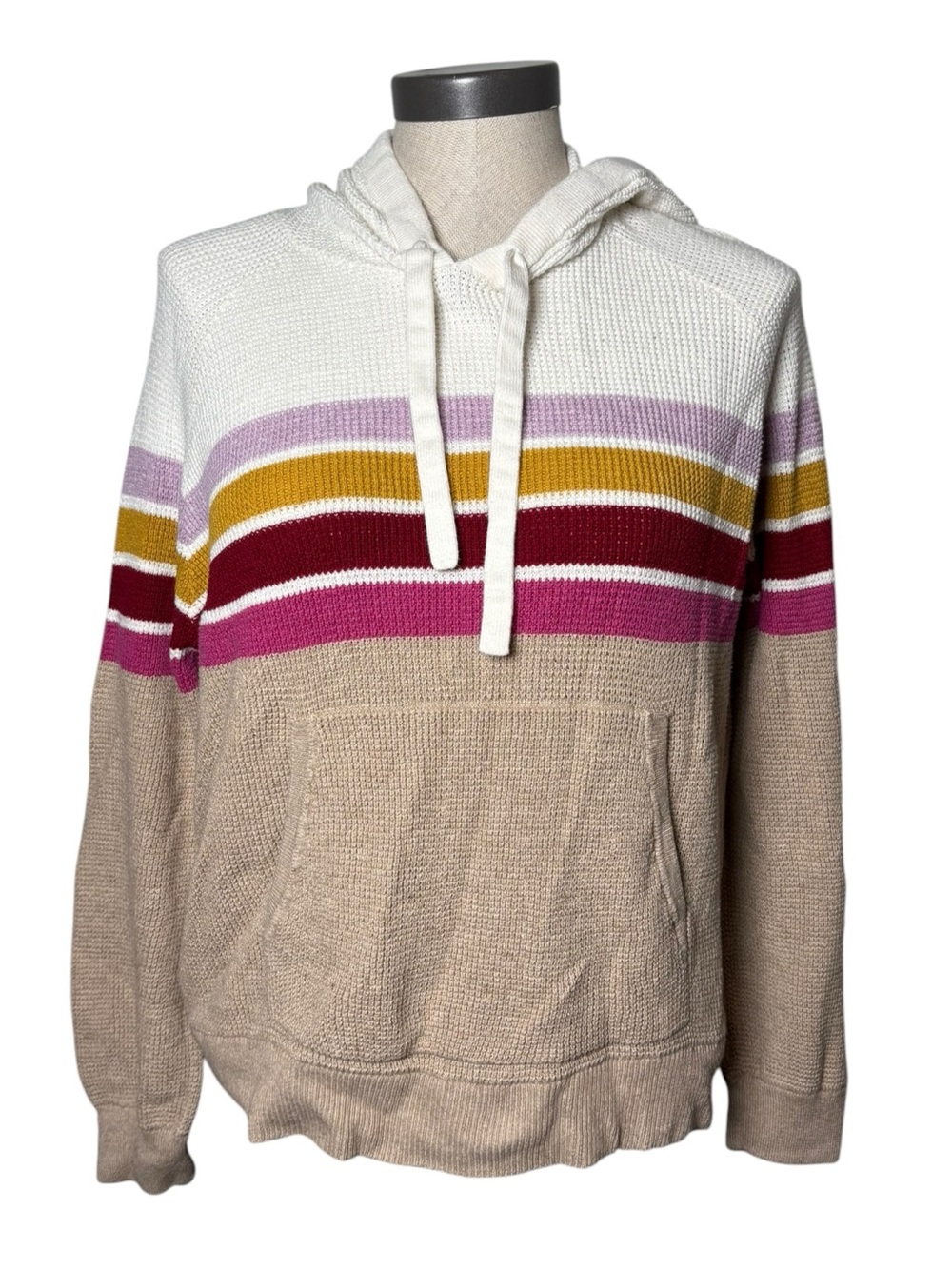Faherty Organic Cotton Cashmere Striped Hooded Sweater Small Cream